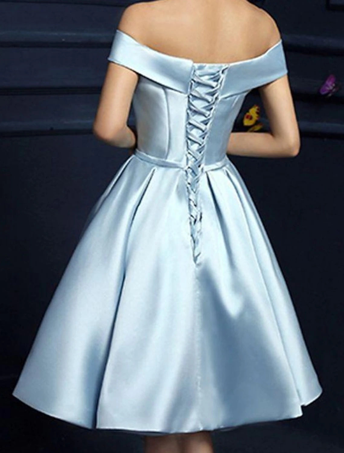 Wholesale A-Line Cocktail Dresses Vintage Dress Homecoming Engagement Knee Length Sleeveless Off Shoulder Satin with Pleats